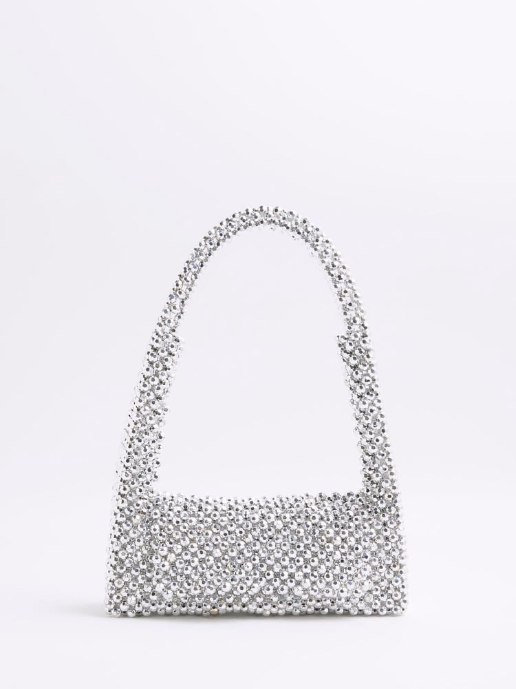 River Island Silver Beaded Clutch Bag - Image 1 of 5