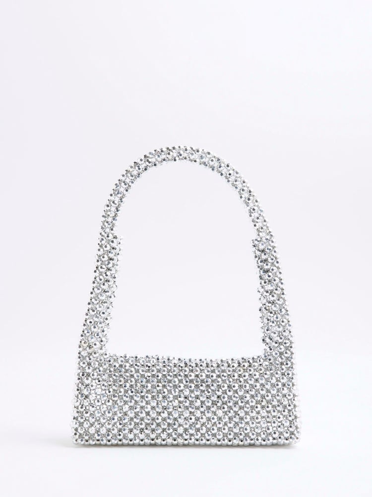 River Island Silver Beaded Clutch Bag - Image 2 of 5
