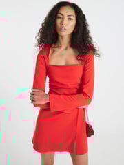 River Island Orange Square Neck A-Line Mini Dress - Image 1 of 4