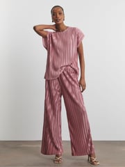 Joanna Hope Pink Plisse Wide Leg Trousers - Image 1 of 5