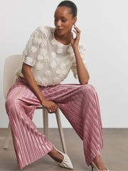 Joanna Hope Pink Plisse Wide Leg Trousers - Image 5 of 5