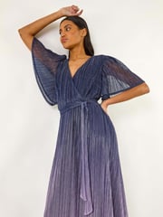 Roman Blue Ombre Plisse Midi Wrap Dress - Image 1 of 5