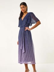Roman Blue Ombre Plisse Midi Wrap Dress - Image 2 of 5