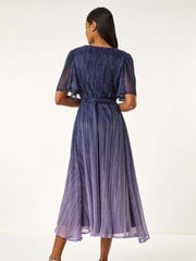 Roman Blue Ombre Plisse Midi Wrap Dress - Image 3 of 5