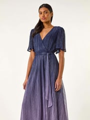 Roman Blue Ombre Plisse Midi Wrap Dress - Image 4 of 5