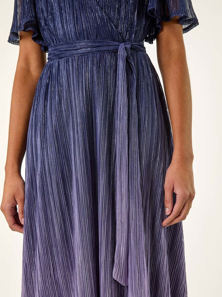Roman Blue Ombre Plisse Midi Wrap Dress - Image 5 of 5