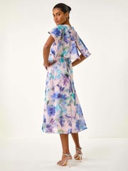 Roman Purple Floral Print Cape Back Midi Dress - Image 3 of 5