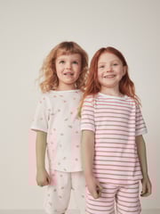The White Company Slim Fit 100% Cotton Watermelon and Stripe White Short Pyjamas Set - Image 1 of 6