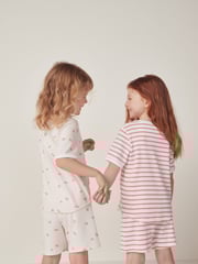 The White Company Slim Fit 100% Cotton Watermelon and Stripe White Short Pyjamas Set - Image 2 of 6