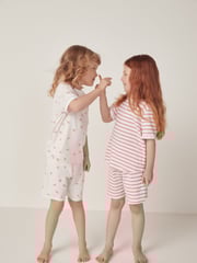 The White Company Slim Fit 100% Cotton Watermelon and Stripe White Short Pyjamas Set - Image 3 of 6
