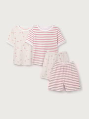 The White Company Slim Fit 100% Cotton Watermelon and Stripe White Short Pyjamas Set - Image 5 of 6