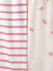 The White Company Slim Fit 100% Cotton Watermelon and Stripe White Short Pyjamas Set - Image 6 of 6