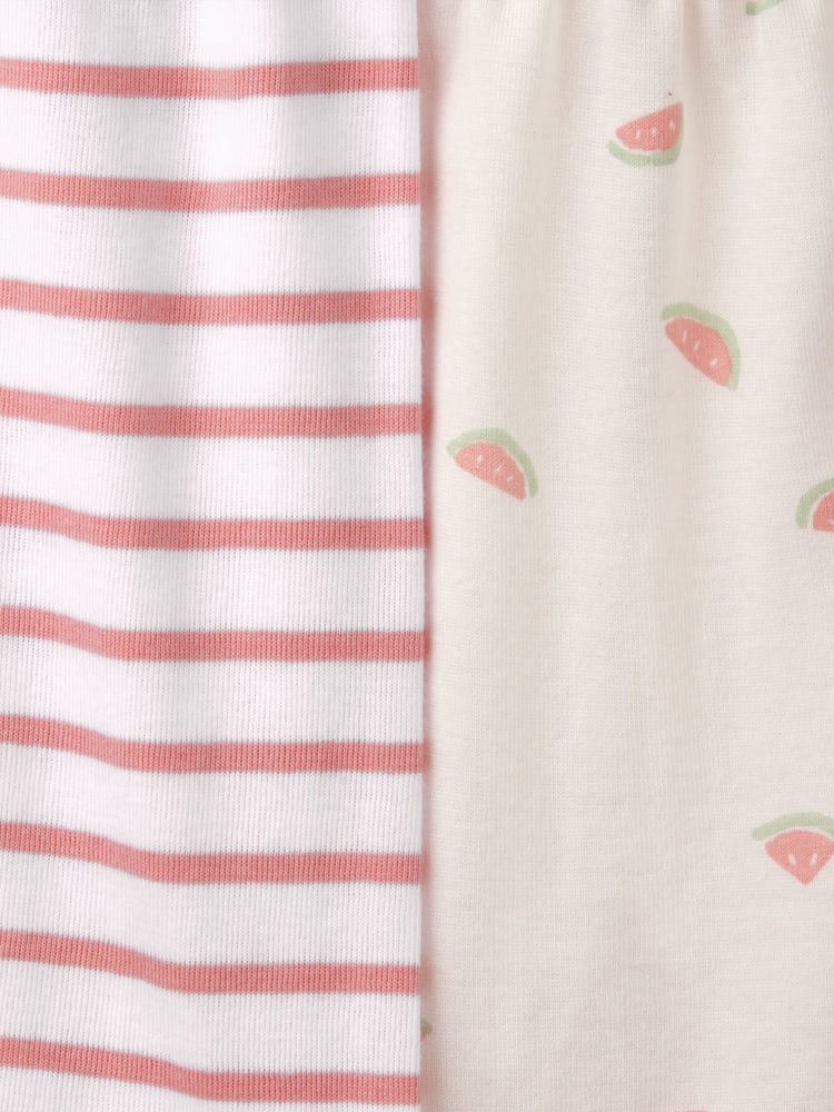 The White Company Slim Fit 100% Cotton Watermelon and Stripe White Short Pyjamas Set - Image 6 of 6