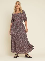 Yours Curve Black Boho Midaxi Dress - Image 1 of 5