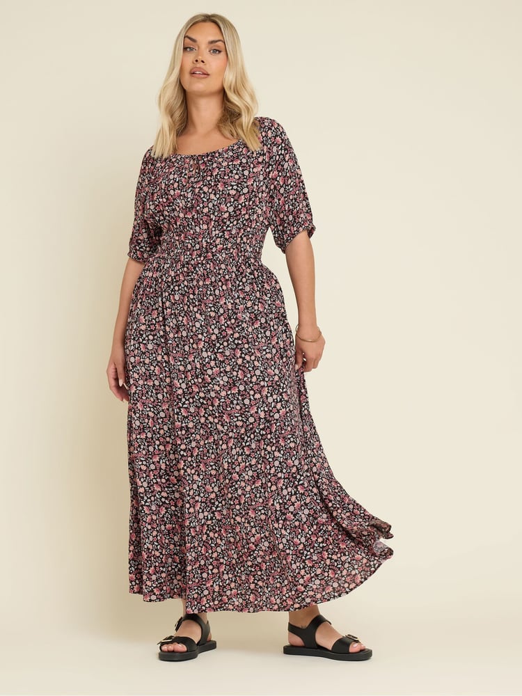 Yours Curve Black Boho Midaxi Dress - Image 1 of 5