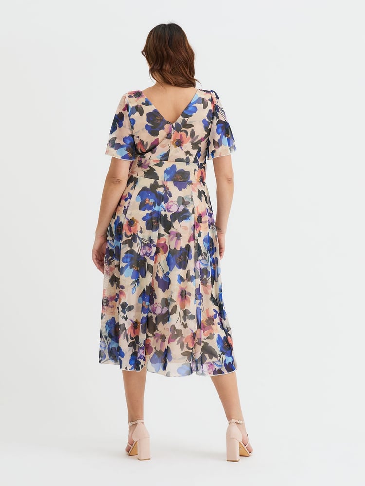 Scarlett & Jo Cream Victoria Angel Sleeve Mesh Midi long Dress - Image 4 of 4