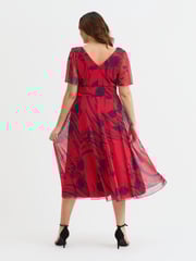 Scarlett & Jo Red Victoria Angel Sleeve Mesh Midi long Dress - Image 4 of 4