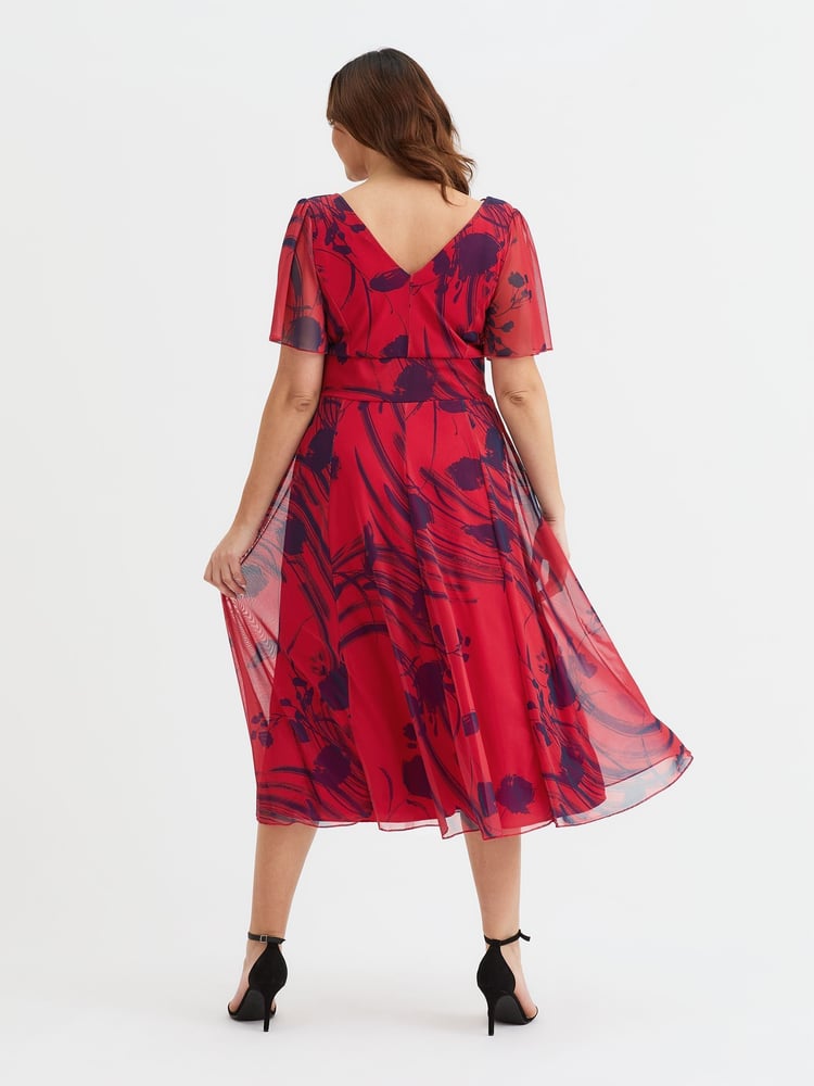 Scarlett & Jo Red Victoria Angel Sleeve Mesh Midi long Dress - Image 4 of 4