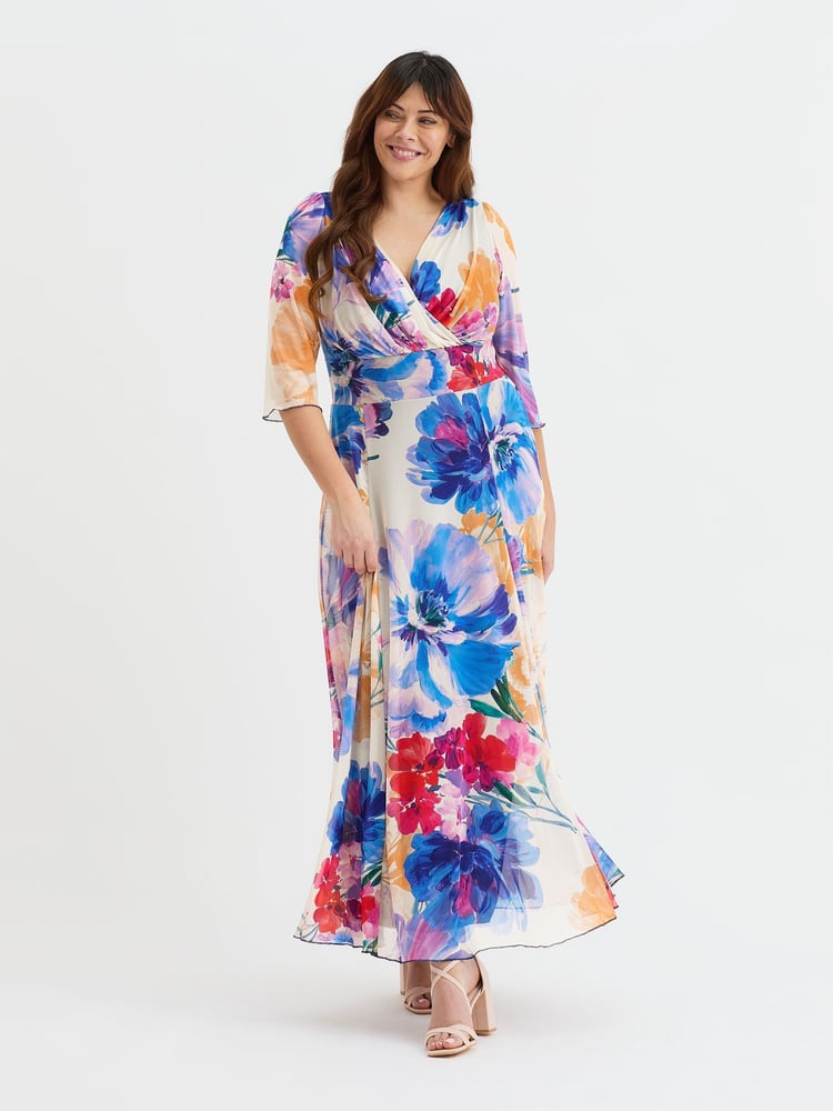 Scarlett & Jo Blue Verity Multi Colour Patchwork Print Maxi Gown - Image 1 of 4
