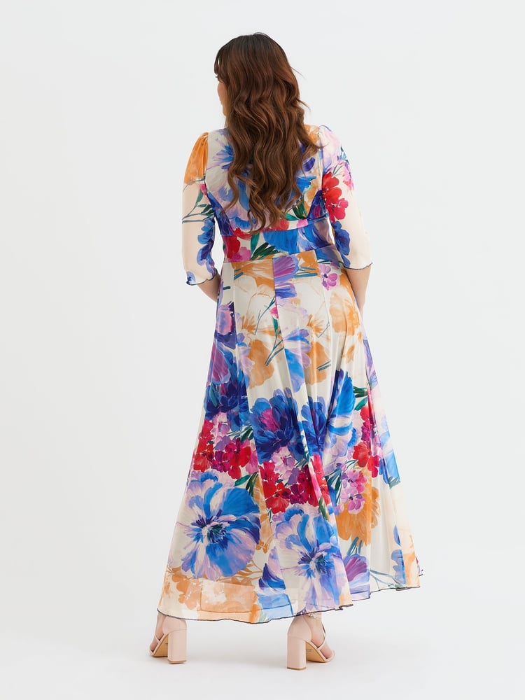 Scarlett & Jo Blue Verity Multi Colour Patchwork Print Maxi Gown - Image 4 of 4