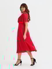 Scarlett & Jo Red Victoria Solid Angel Sleeve Mesh Midi Long Dress - Image 3 of 4