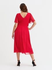 Scarlett & Jo Red Victoria Solid Angel Sleeve Mesh Midi Long Dress - Image 4 of 4