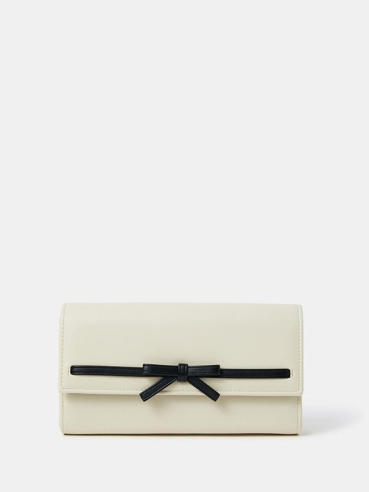Accessorize Cream Bow Detail Clutch Bag - Image 1 of 3