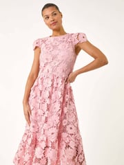 Roman Pink Crochet Lace Dress - Image 2 of 5