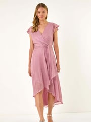 Roman Pink Shimmer Plisse Wrap Dress - Image 2 of 5