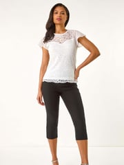 Roman Cream Chiffon Sleeve Floral Print Lace Blouse - Image 2 of 5