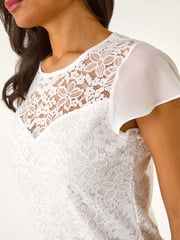 Roman Cream Chiffon Sleeve Floral Print Lace Blouse - Image 5 of 5