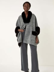 Roman Black Faux Fur Pocket Knit Cardigan Cape - Image 1 of 5