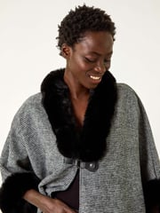 Roman Black Faux Fur Pocket Knit Cardigan Cape - Image 4 of 5