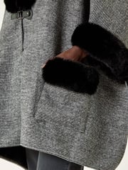 Roman Black Faux Fur Pocket Knit Cardigan Cape - Image 5 of 5