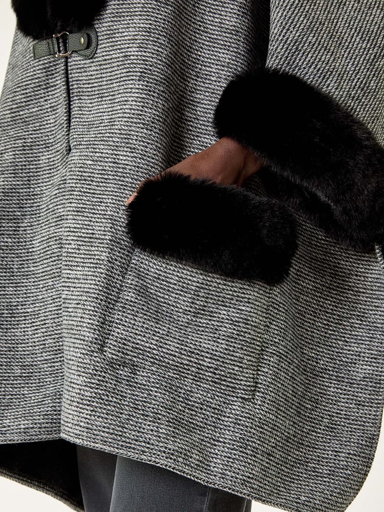 Roman Black Faux Fur Pocket Knit Cardigan Cape - Image 5 of 5