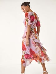 Roman Pink Floral Painted Frill Midi Dress - Image 2 of 5