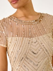 Roman Natural Embellished Sheer Detail Shift Dress - Image 5 of 5