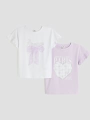 River Island Purple Girls Frill 100% Cotton T-Shirts 2 Pack - Image 1 of 4