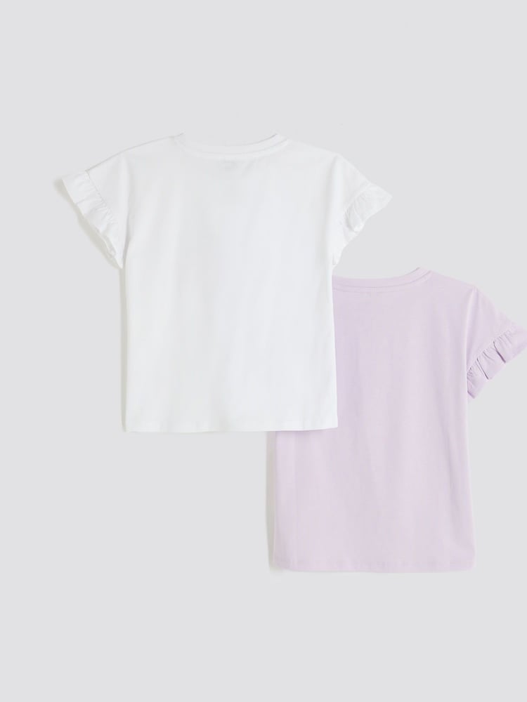 River Island Purple Girls Frill 100% Cotton T-Shirts 2 Pack - Image 2 of 4