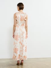 French Connection Pink Elko Jaquard Flutted Midi Dress - Image 3 of 4