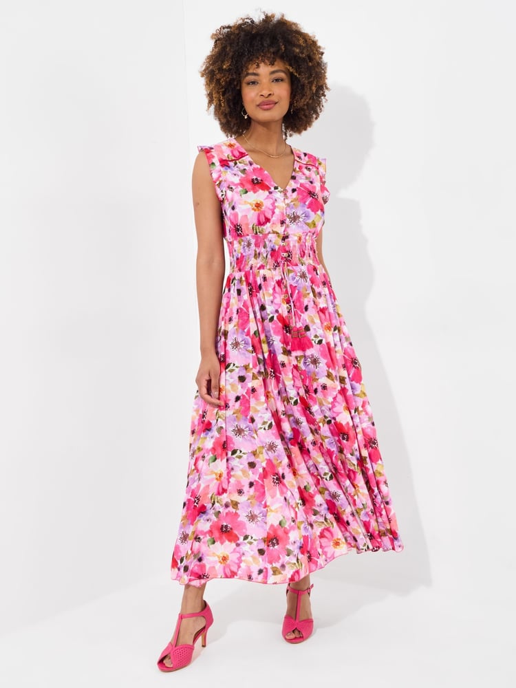 Joe Browns Pink Petite Sequin Embellished Shirred Waist Floral Maxi Dress - Image 2 of 8