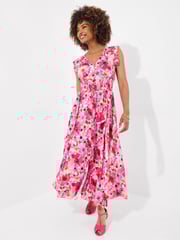 Joe Browns Pink Petite Sequin Embellished Shirred Waist Floral Maxi Dress - Image 5 of 8