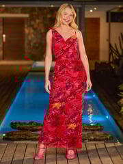 Joe Browns Red Petite Bold Statement Floral Asymmetric Bodycon Maxi Dress - Image 5 of 7