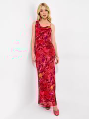 Joe Browns Red Petite Bold Statement Floral Asymmetric Bodycon Maxi Dress - Image 6 of 7