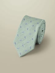 Charles Tyrwhitt Green Silk Linen Printed Tie - Image 1 of 2