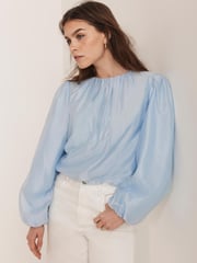 Mint Velvet Blue Sheer Puff Sleeve Blouse - Image 2 of 8