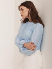 Mint Velvet Blue Sheer Puff Sleeve Blouse - Image 3 of 8