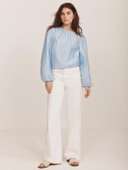 Mint Velvet Blue Sheer Puff Sleeve Blouse - Image 4 of 8