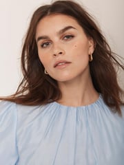 Mint Velvet Blue Sheer Puff Sleeve Blouse - Image 5 of 8