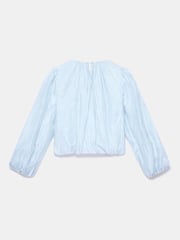 Mint Velvet Blue Sheer Puff Sleeve Blouse - Image 8 of 8